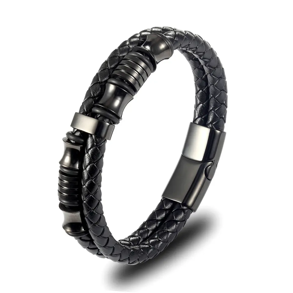 2024 Trending Males's Magnetic Leather-based and Stainless Metal Bracelet Jewellery