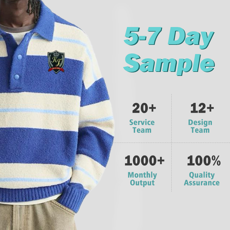 Males's Customized Striped Jacquard Knit Polo Sweater - Knitted Pullover Type