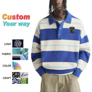 Males’s Customized Striped Jacquard Knit Polo Sweater – Knitted Pullover Type